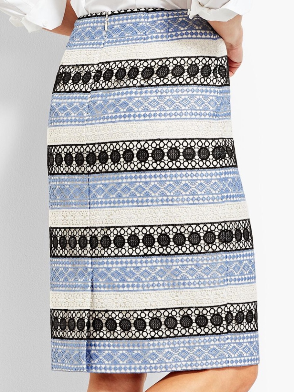 Talbots Pencil Lace Skirt Blue/White Size 10 - Picture 2 of 12